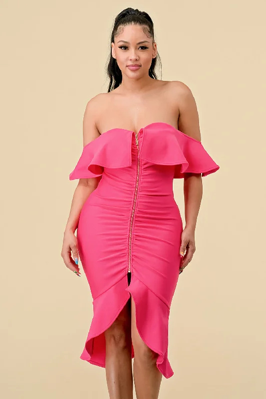 High Low Ruffle Off Shoulder Dress