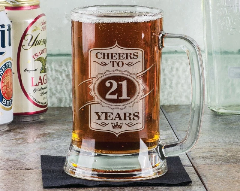 Cheers to 21 Years 16 Oz Beer Glass Mug Stein Engraved Gift Idea Etched Birthday Gift Son Daugther Friend  Present