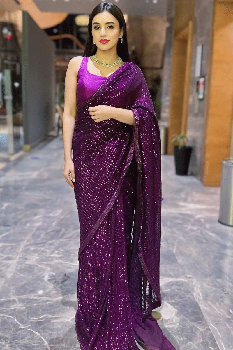 Purple Colour Party Wear Look Saree