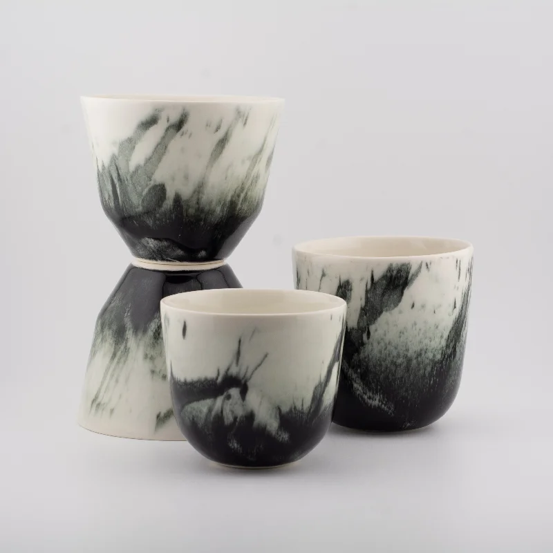 Handmade Porcelain Coffee Cup | MK Studio | Black splash