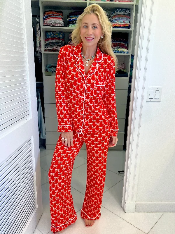 Red Bow Wide Leg Pajama Set