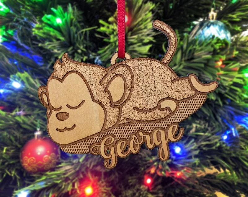 Personalized Wooden Monkey Ornament for Birthday Parties Decor Holiday Gift Stocking Stuffer Baby Boy Baby Girl Animal Lover Gifts Custom