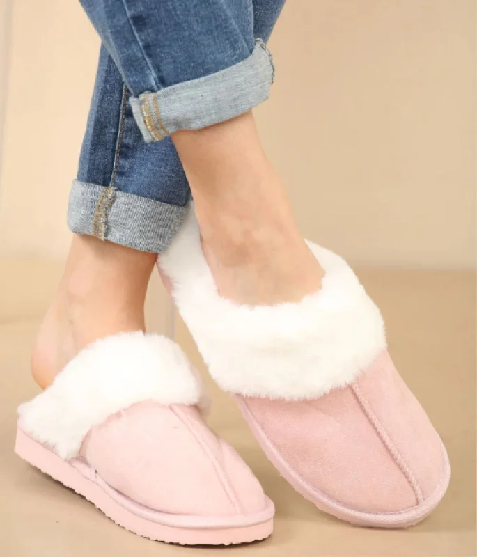 Pink Faux Fur Mule Slippers