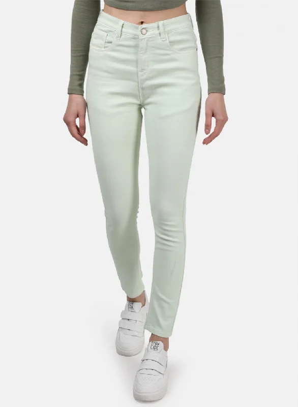 Womens Light Green Plain Denims