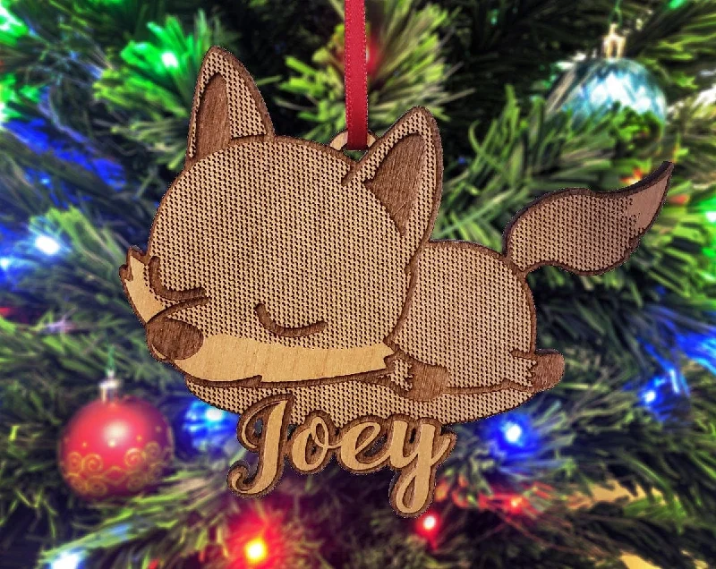 Custom Fox Ornament Animal Pet Cute Wood Engraved Birthday Gift for Kids Childs Gift for Christmas Girl Boy Stocking Stuffer Present Idea