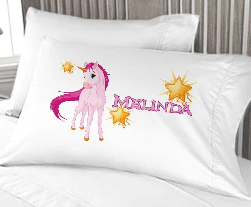 Pink Unicorn Girl's Pillowcase - stars and unicors decor - cute gift idea for girls birthday or room decor