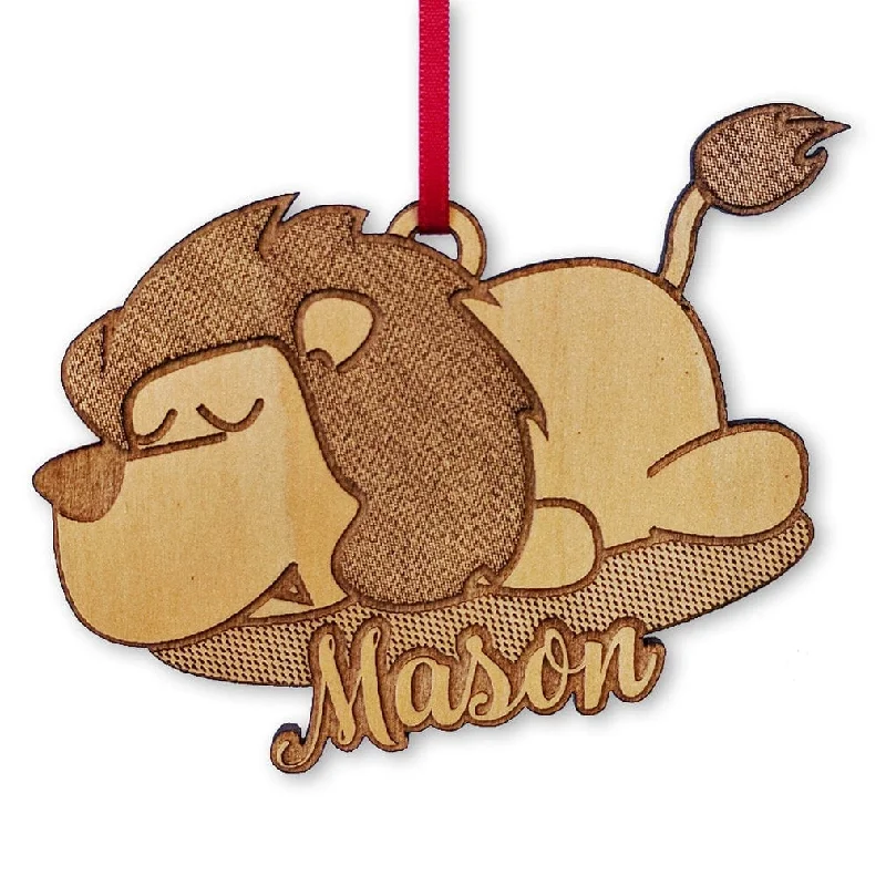 Custom Lion Christmas Ornament Personalized Gift for Girls Boys Birthday Present Idea Wild Animal Rustic Holiday Decoration Babys First Gift