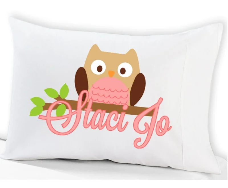 Personalized Owl Pillowcase Pink for Girls Kids Pillow Case Toddler Cute Pink Owl Baby Gifts for Girls Travel Pillow 13x18 or 20x26