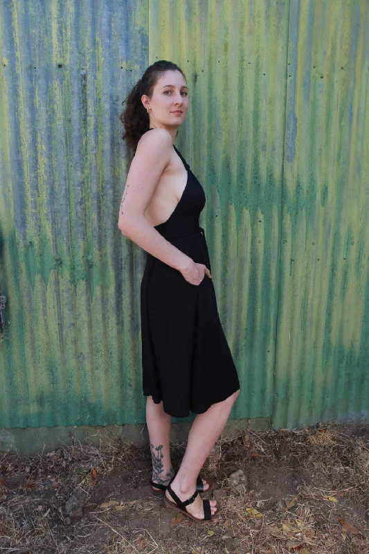 Monroe Dress in Black Sateen