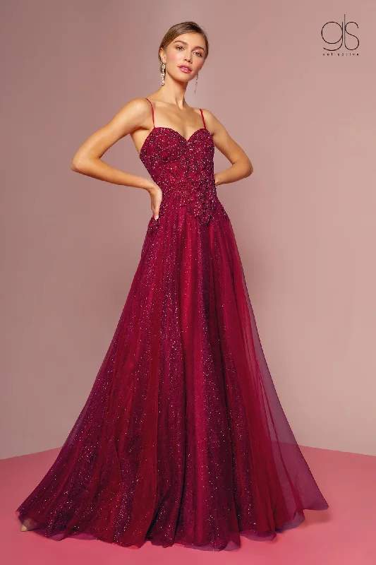 Embroidered Bodice and Mesh Glitter Floor Length Skirt