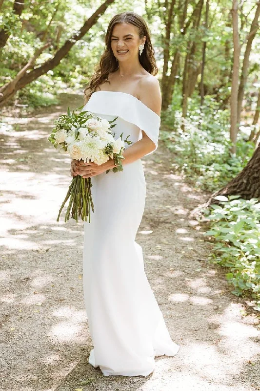 Elegant White Off-the-Shoulder Mermaid Long Wedding Dress