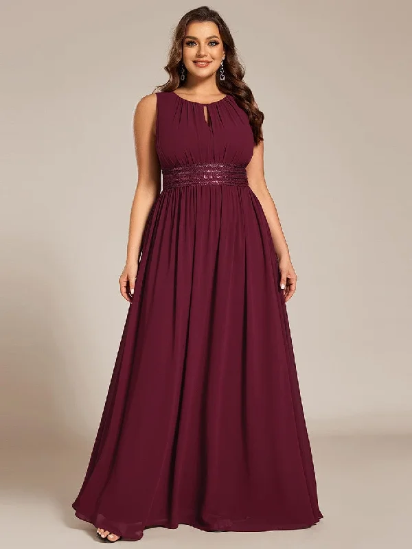 Doris | Plus Size Hollow Out Sleeveless Empire Waist Chiffon Bridesmaid Dress