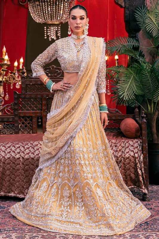 Light Yellow Embroidered Pakistani Wedding Wear Lehenga Choli Dupatta