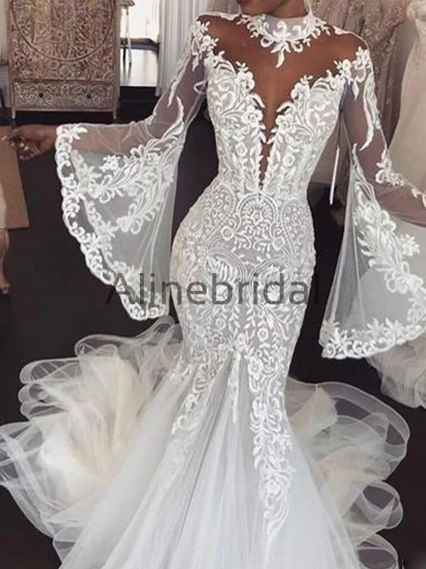 Charming Long Sleeves Lace Mermaid Long Wedding Dresses WD0571