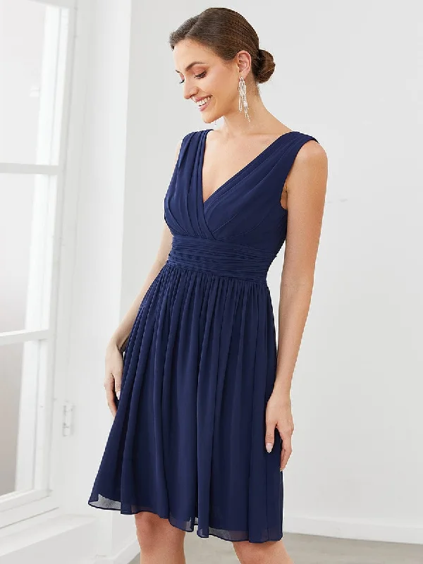 Custom Size Women Sleeveless V Neck Short Bridesmaid Dress