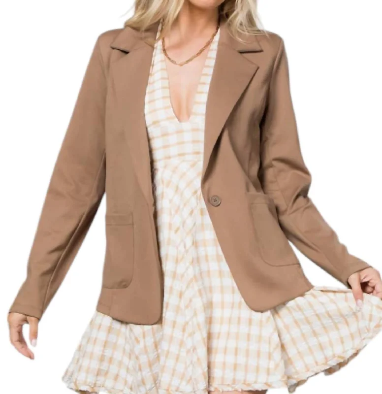 Ponte One Button Patch Pocket Blazer In Dark Taupe