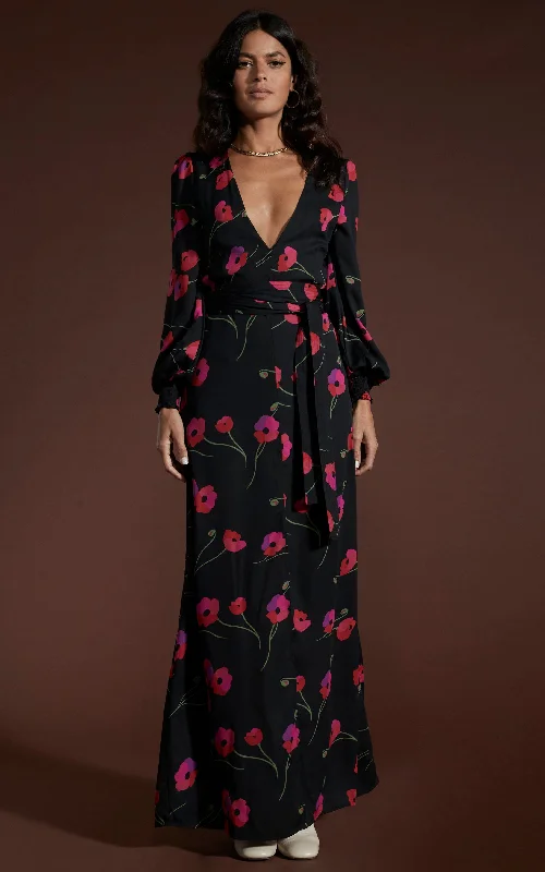 Mariela Maxi Dress In Poppies On Black