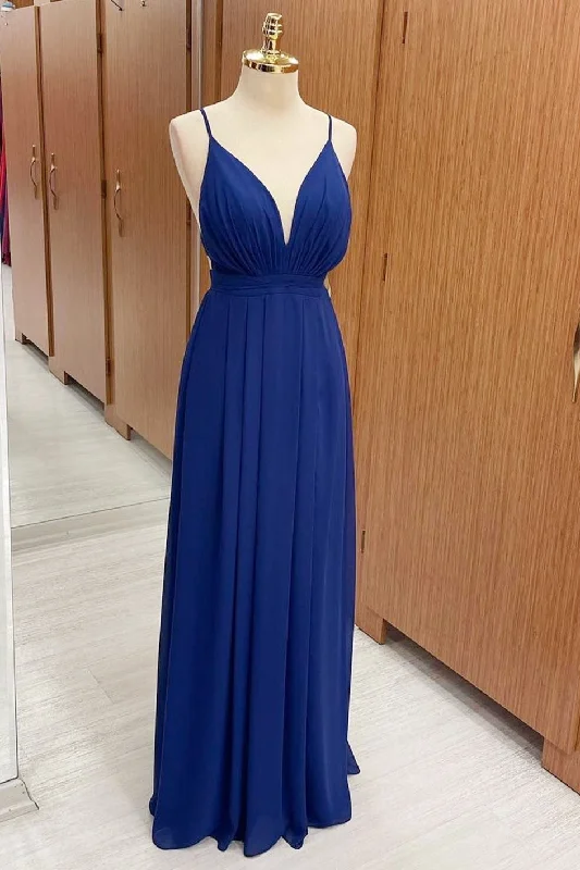 Royal Blue Plunge V Cross Back Maxi Dress