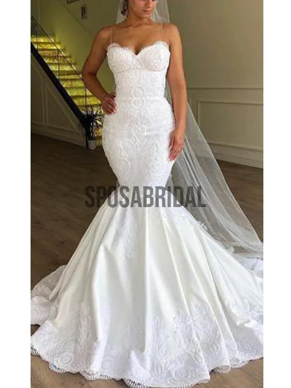 Spaghetti Straps Mermaid Lace Vintage Wedding Dresses WD0523