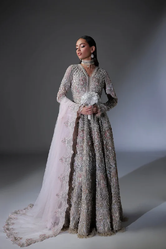 Net Pakistani Bridal Dress in Gown and Dupatta Style