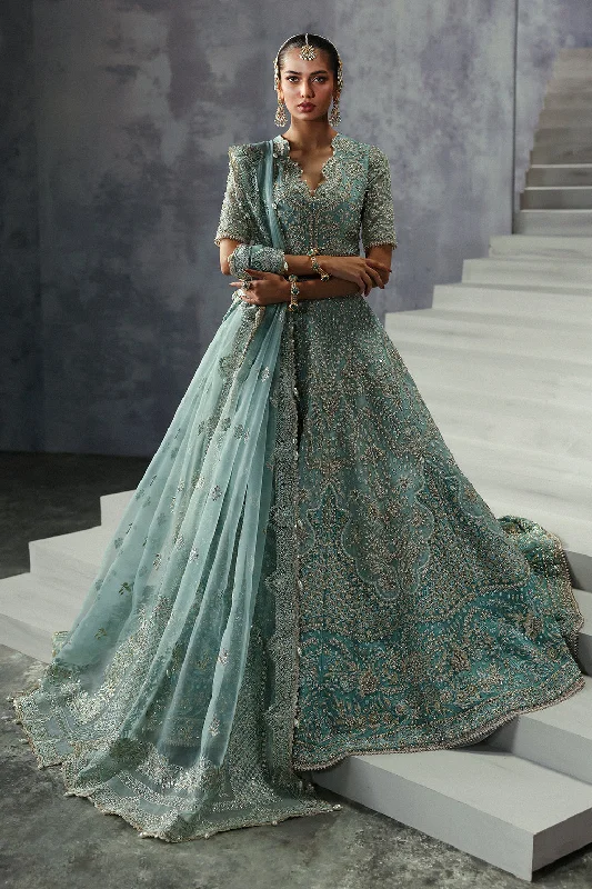 Pakistani Bridal Dress in Turquoise Choli Lehenga Style