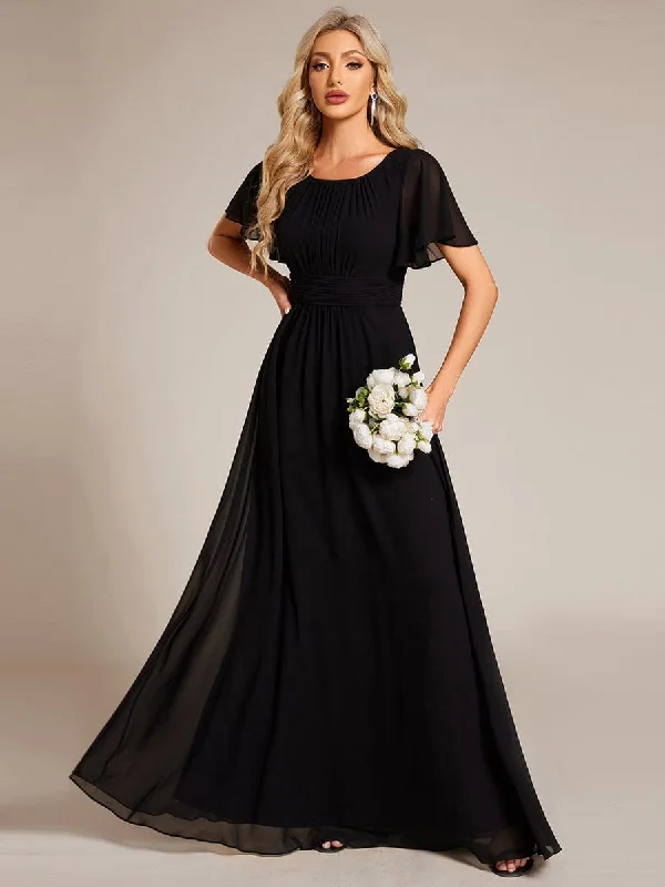 Simple Chiffon Pleated A-Line Round Neckline Bridesmaid Dress