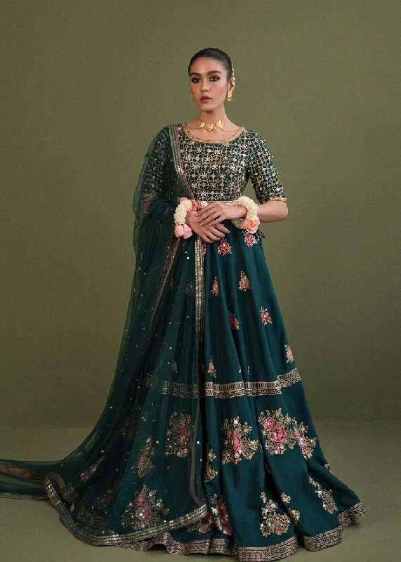 Dark Green Tilla Embellished Pakistani Wedding Lehenga Coli Dupatta