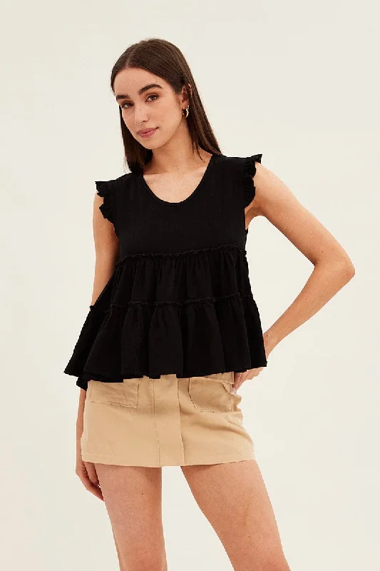 Black Ruffle Tiered Top