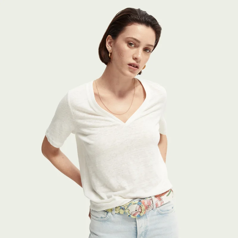 Classic Linen V-Neck T-Shirt (Off White)