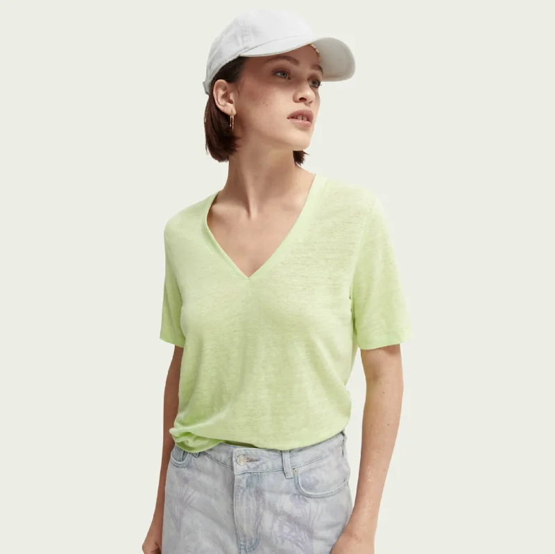 Classic Linen V-Neck T-Shirt (Lime)