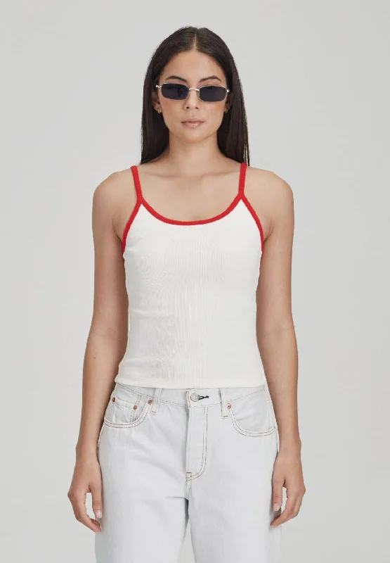 Commoners Fitted Rib Cami - White with Red