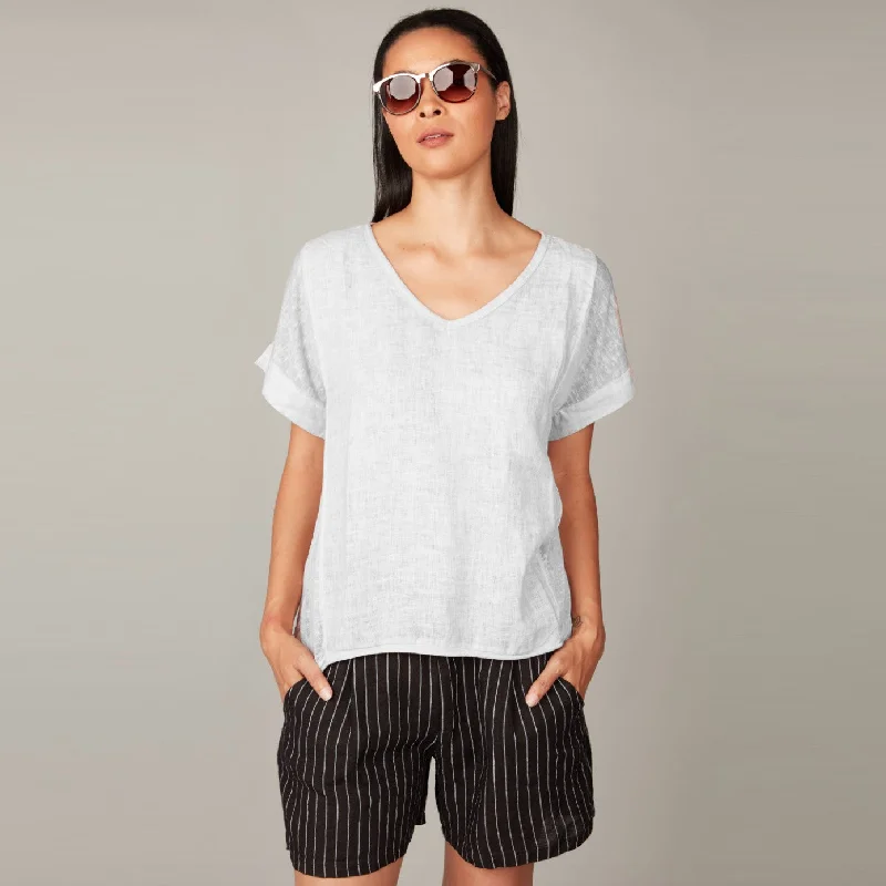 Essential Summertime Linen + Woven Top (Pebble)