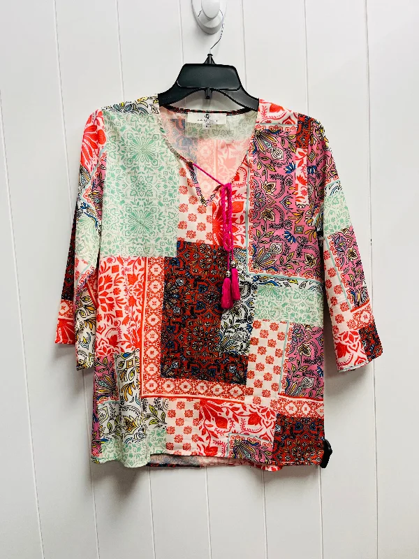 Top Long Sleeve By Jeanne Pierre In Orange & Pink, Size: S