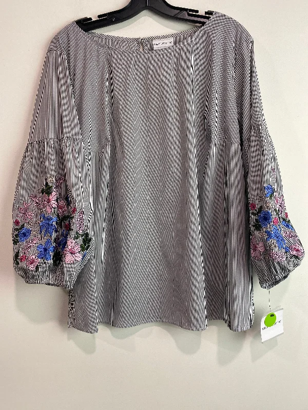 Top Long Sleeve By Liz Claiborne In Grey & White, Size: Xl