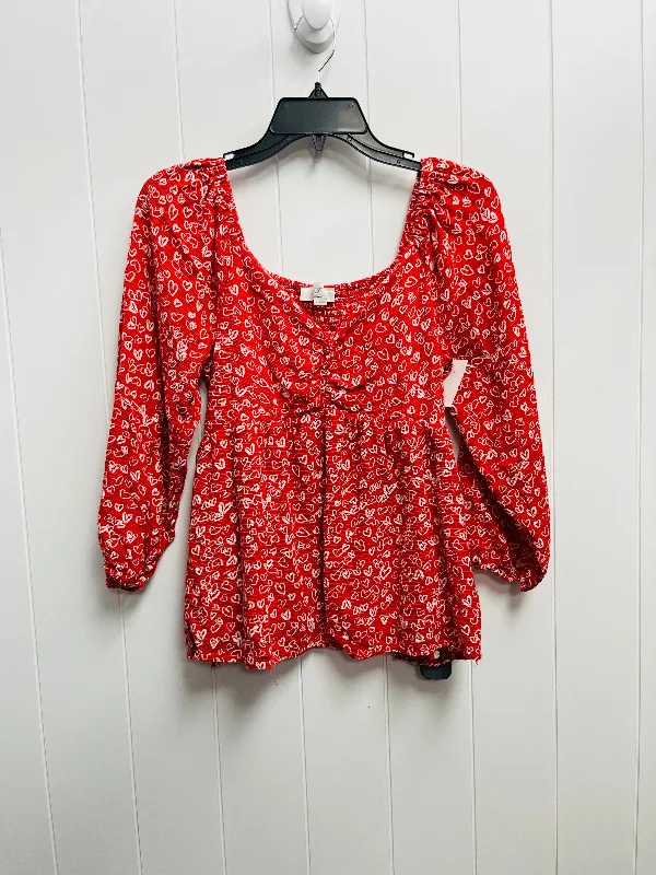 Top Long Sleeve By Loft In Red & White, Size: S